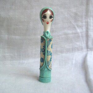 Vintage Figural Lady Doll Lipstick Holder Case Mexico Unsigned